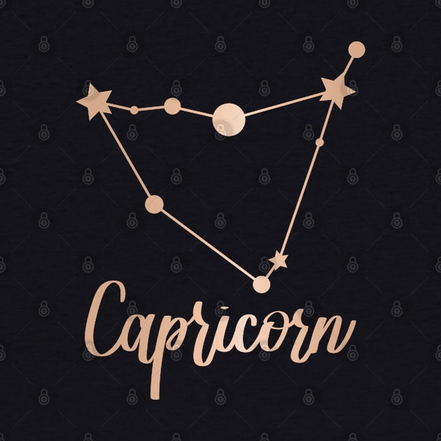 Capricorn Zodiac In Rose Gold - Black by Kelly Gigi